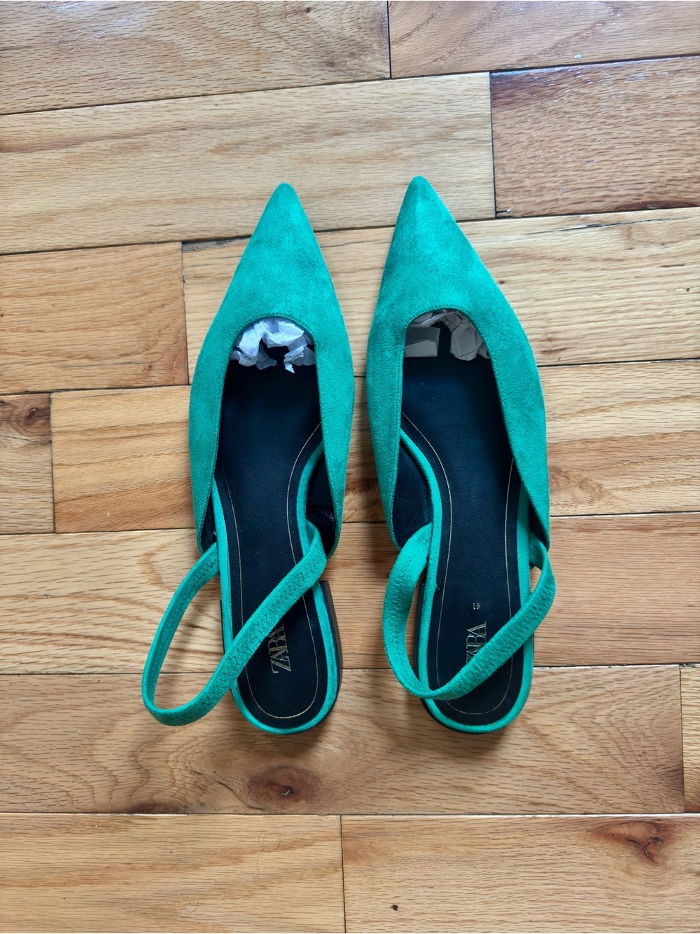 ZARA Faux Suede Pointed-Toe Slingback Ballet Flats (size 41)